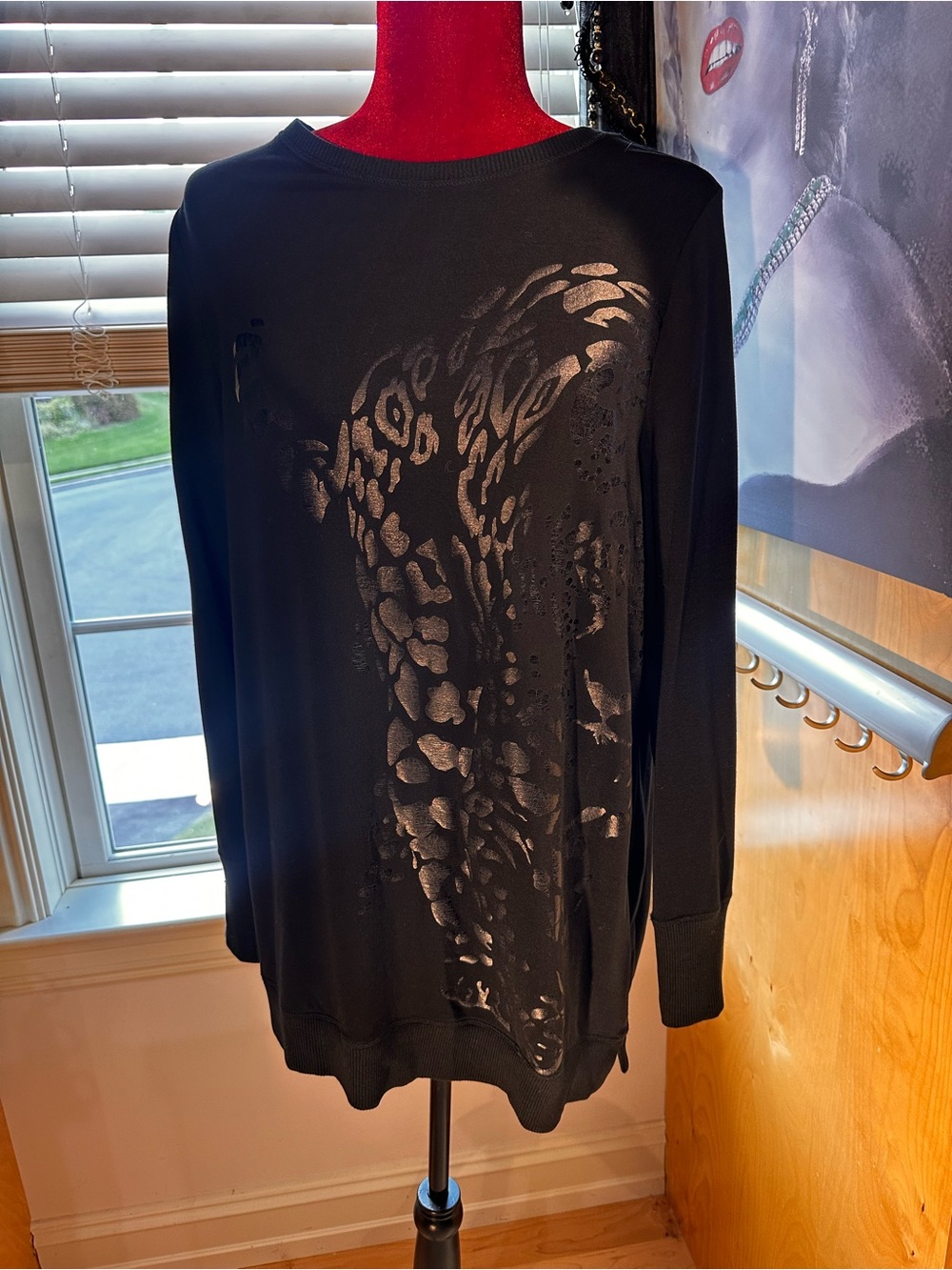 Chicos long tunic black cheetah print size 2